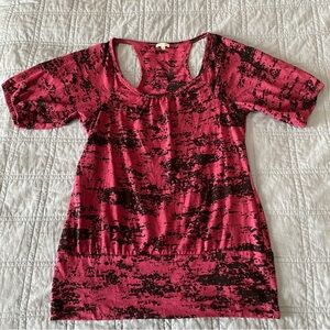 Maurices Pink Black Burnout Short Sleeve Top M Razor Back Edgy Vintage Y2K Goth